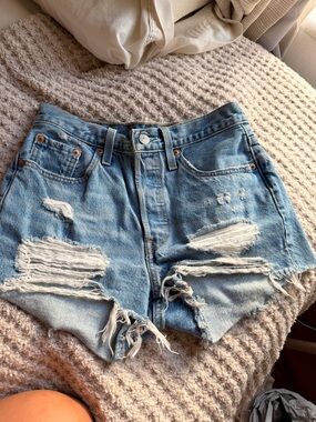 Levi's Light Blue Distressed Denim Cutoff Shorts